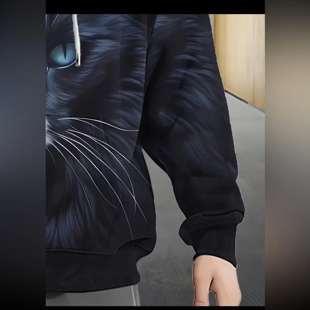 Black and White Cat Hoodie. UNISEX